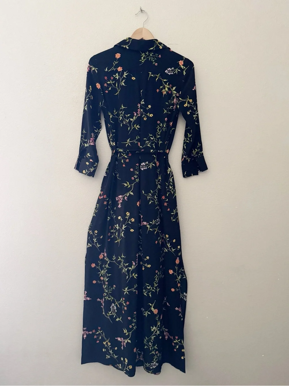 L'agence Cameron Silk Crepe Maxi Shirt Dress Large Black Floral Feminine - Picture 3 of 10